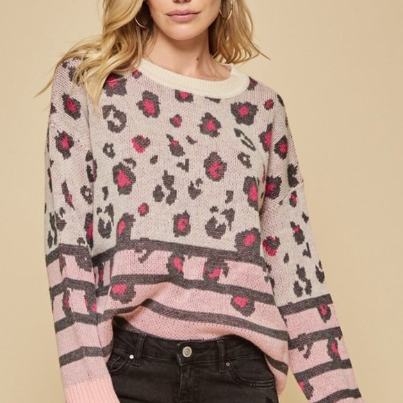 Pink Leopard Print Sweater NWT - Picture 5 of 5
